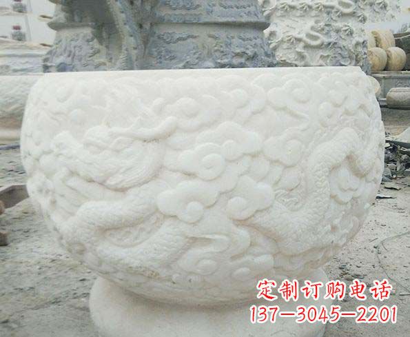 河南汉白玉龙浮雕招财水缸,让你家居多一份福气