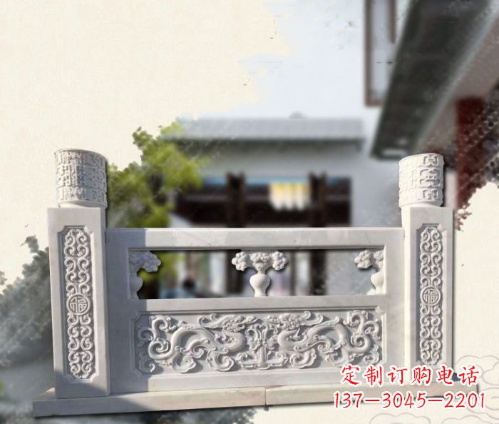 河南汉白玉龙石浮雕栏板