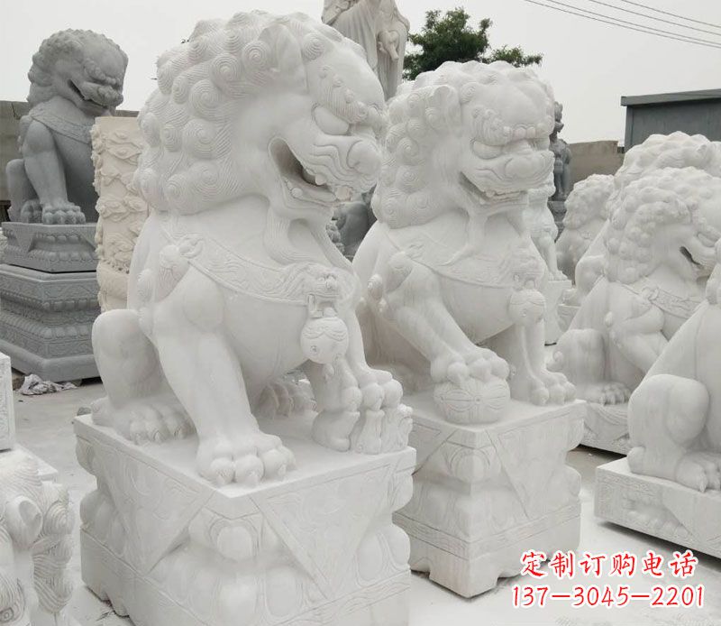 河南汉白玉门口看门踩球北京狮子石雕