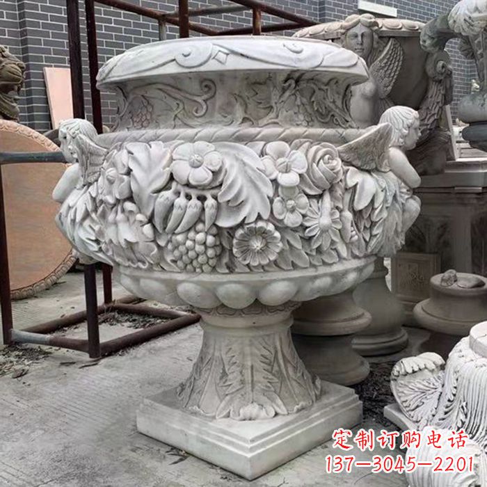 河南汉白玉欧式人物花盆雕塑