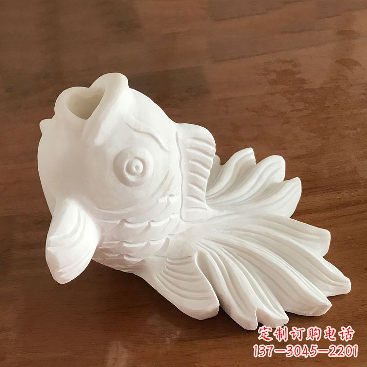 河南精致美观的汉白玉喷水金鱼石雕动物雕塑