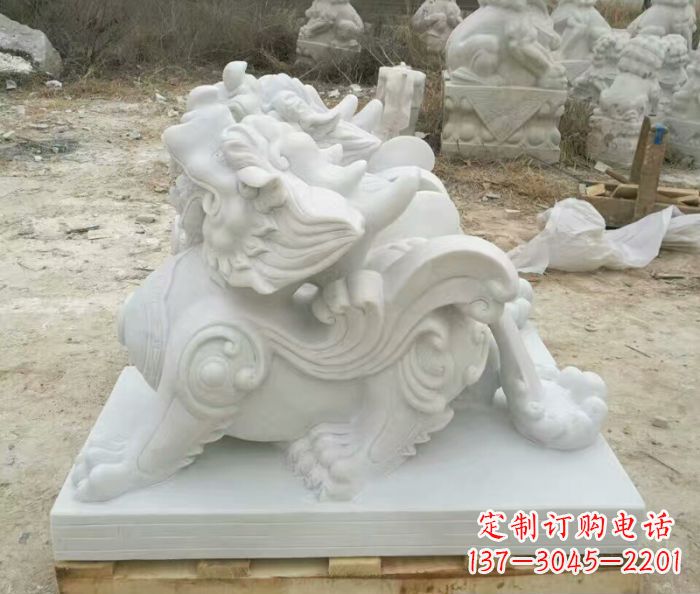 河南汉白玉貔貅门口招财石雕 (2)