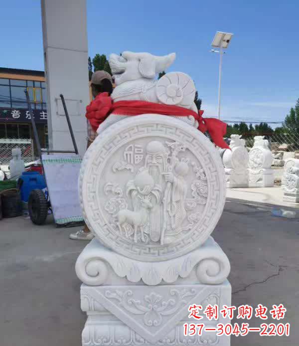 河南汉白玉貔貅石门墩