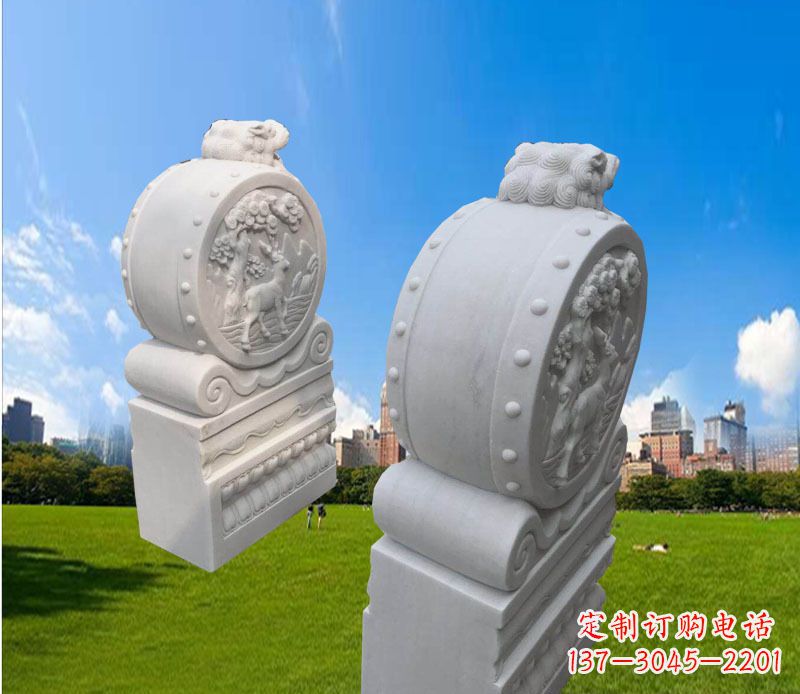 河南汉白玉辟邪门墩雕塑