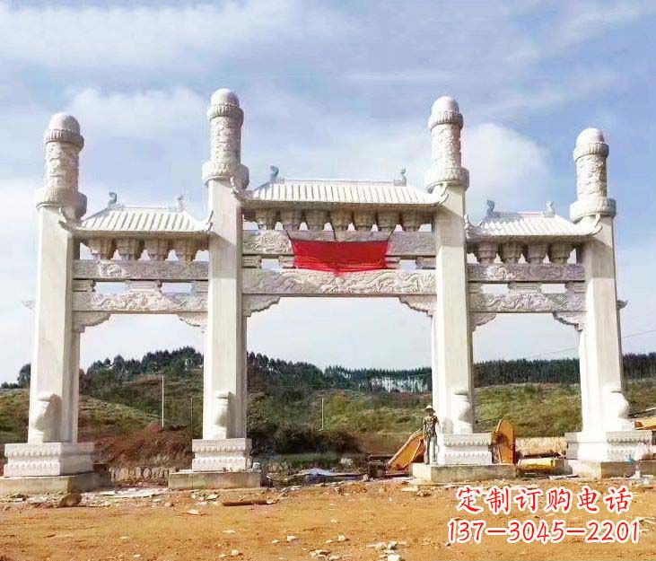 河南汉白玉三门牌坊石雕