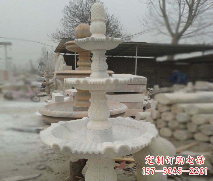 河南汉白玉三层别墅小型喷泉石雕,让你的空间更加优雅