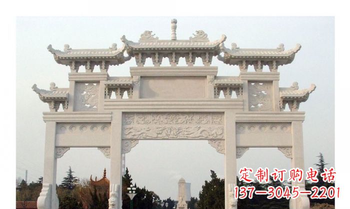 河南汉白玉三门石雕牌坊
