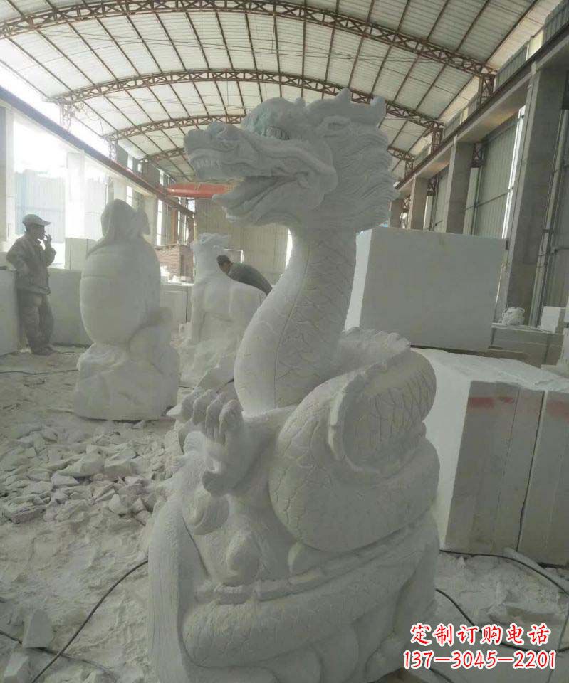 河南高品质汉白玉生肖龙雕塑