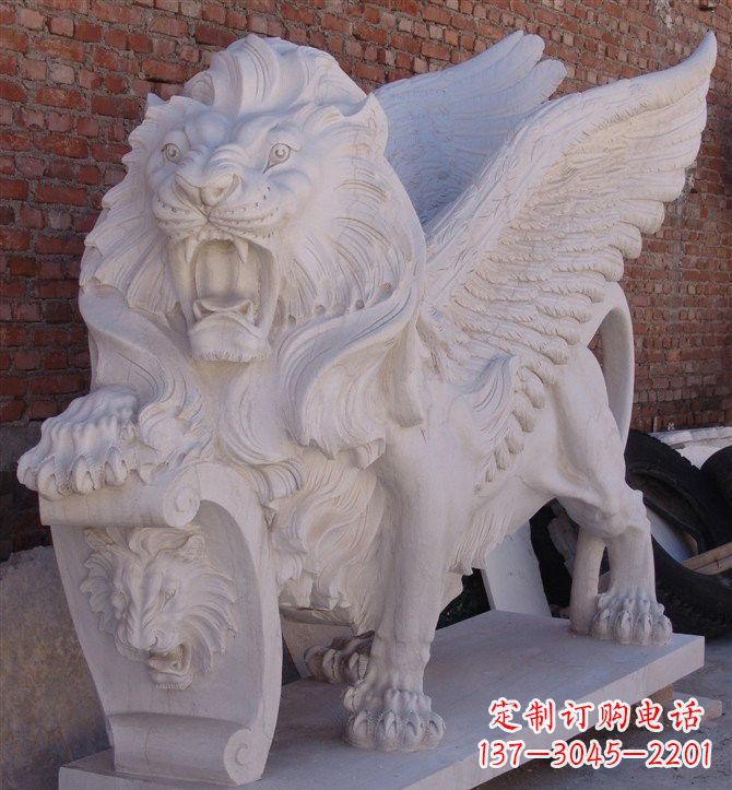 河南汉白玉圣马可飞狮石雕,精致品质保证