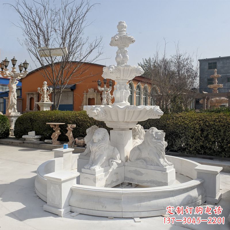 河南汉白玉狮子喷泉雕塑