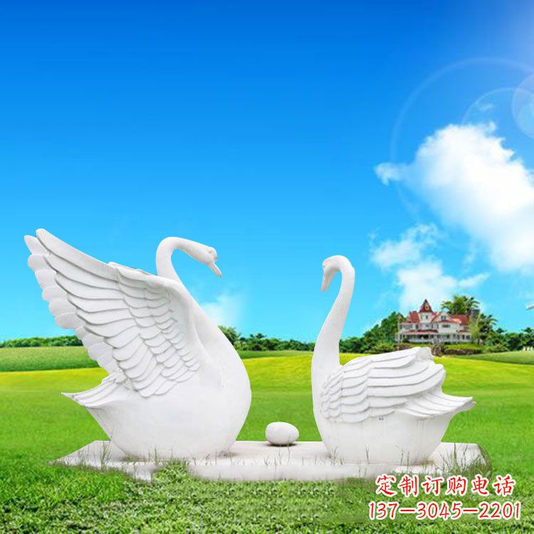 河南汉白玉石雕天鹅-公园草坪绿地情侣动物雕塑摆件