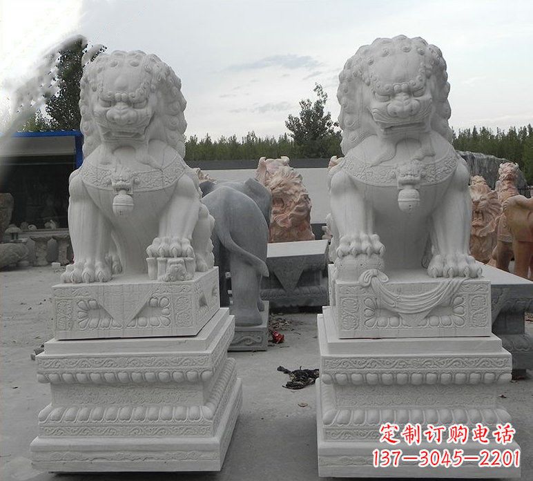河南精致汉白玉守门狮子雕塑