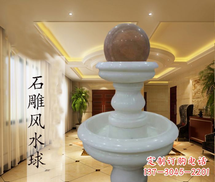 河南尊贵精致的汉白玉双层风水球石雕