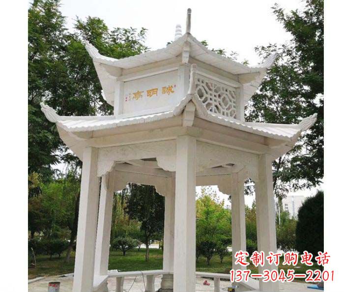 河南汉白玉双层六角凉亭公园石雕