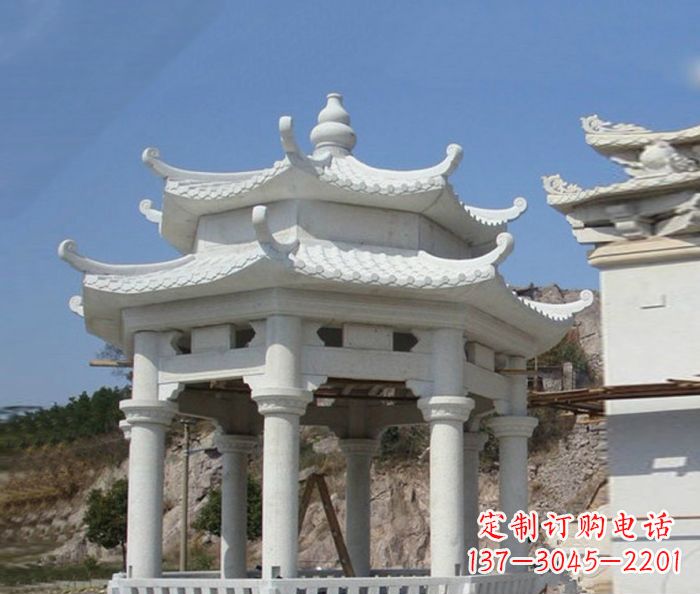 河南汉白玉双层石雕凉亭
