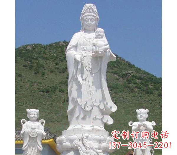 河南汉白玉观音善财童子龙女雕塑
