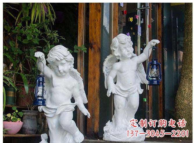 河南白玉天使雕塑,夜晚的灯火璀璨