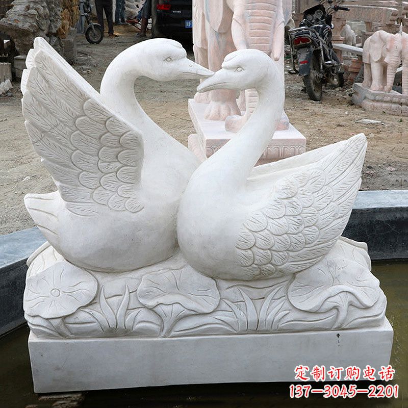河南精美绝伦的汉白玉天鹅石雕塑