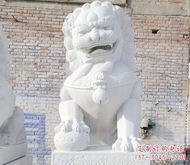 河南正宗汉白玉狮子门墩雕塑