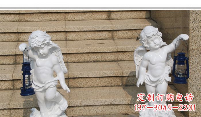 河南领雕塑-汉白玉小天使公园西方人物路灯石雕
