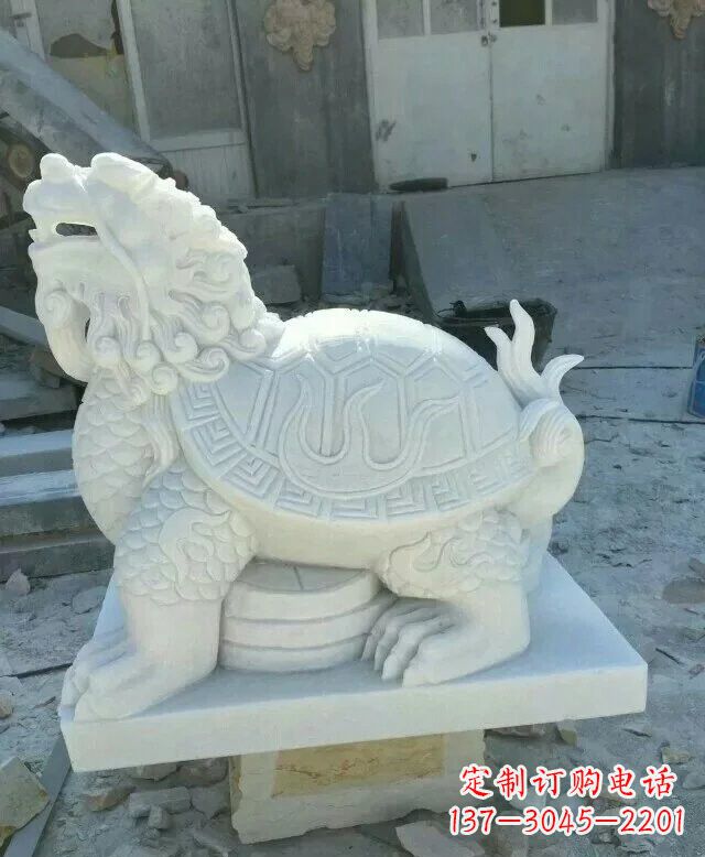 河南汉白玉招财龙龟石雕