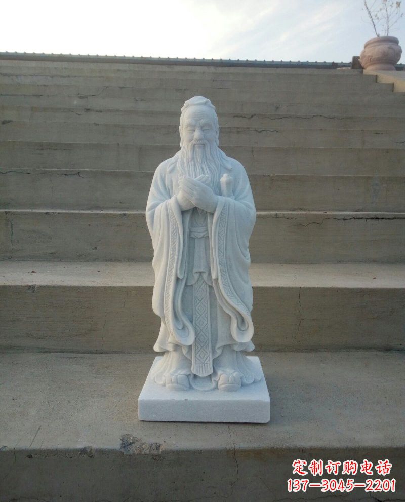 河南汉白玉孔子石雕,雕刻传承千百年文明
