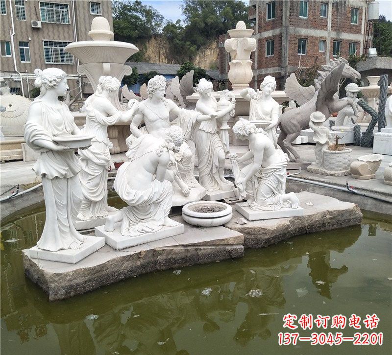 河南汉白玉众宁芙侍奉阿波罗雕塑