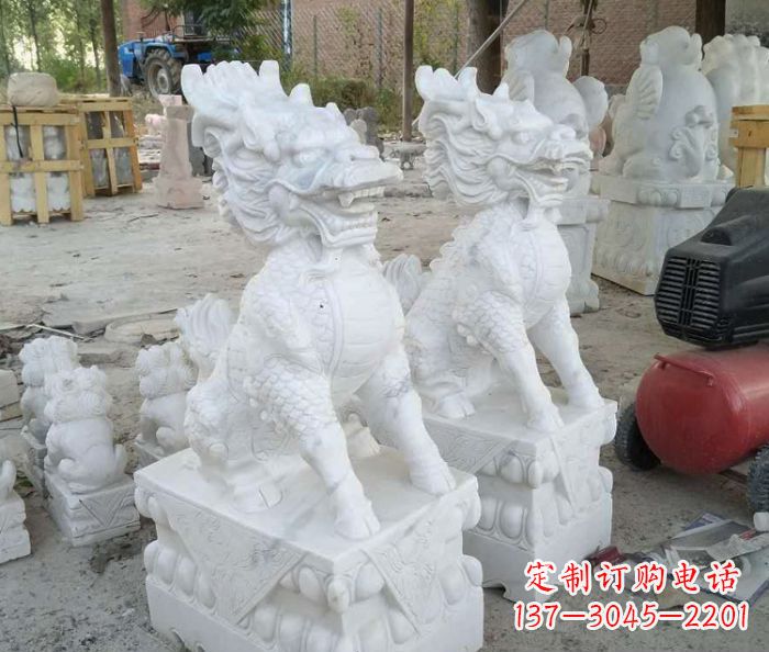 河南中领雕塑——精美绝伦的汉白玉麒麟门口镇宅石雕