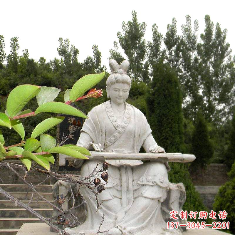 河南汉末才女蔡文姬弹琴石雕塑-景区园林历史名人雕像