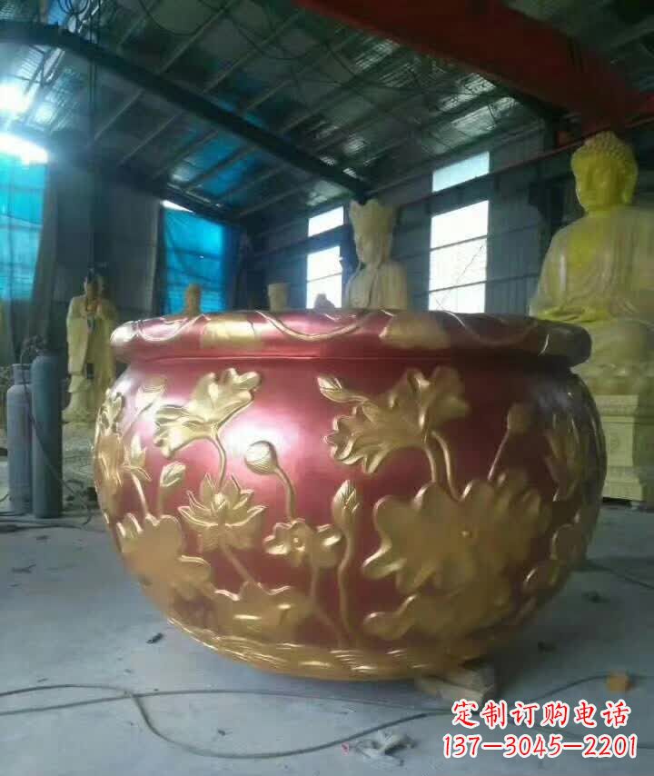 河南荷花水缸铜雕塑,高雅奢华!