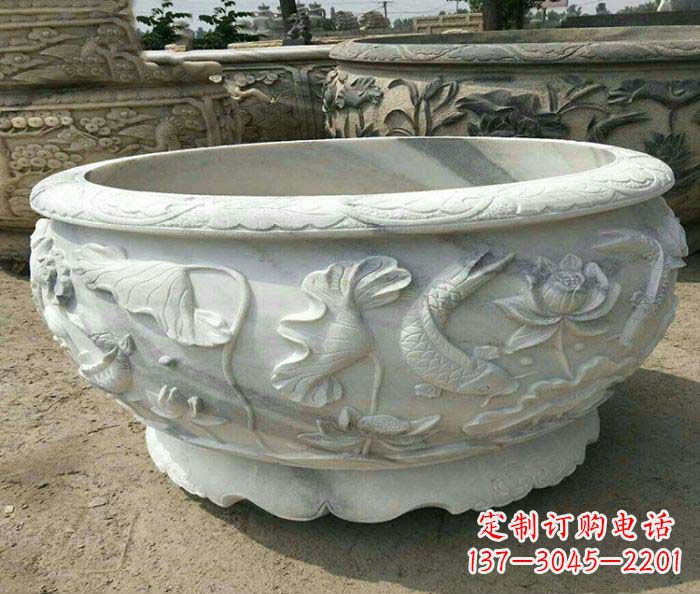 河南荷花鲤鱼石雕招财水缸