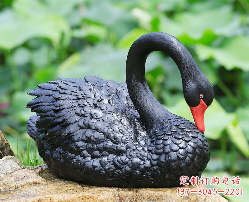 河南玻璃钢黑色曲颈天鹅雕塑