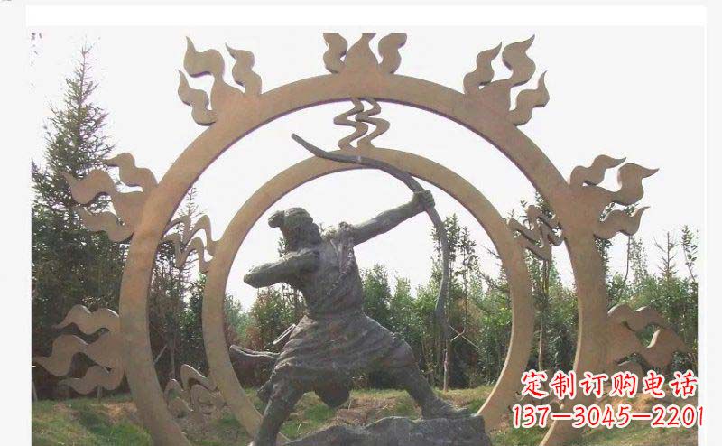 河南后羿射日玻璃钢仿铜人物雕塑