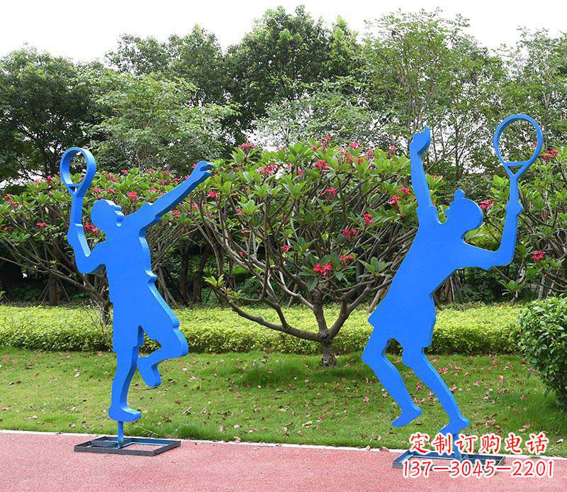 河南户外不锈钢打羽毛球人物雕塑