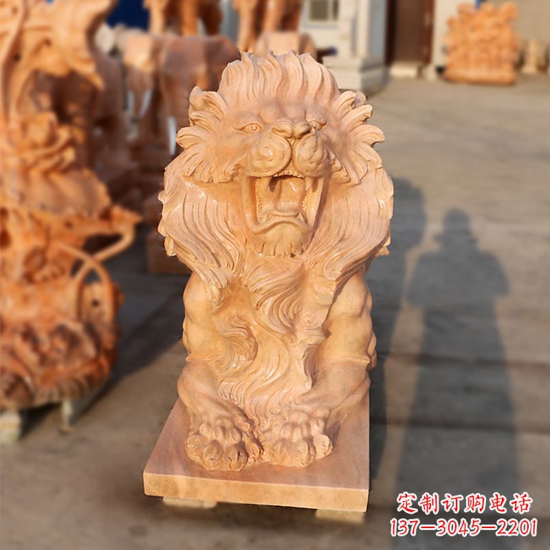 河南象征力量的汇丰狮子红石雕