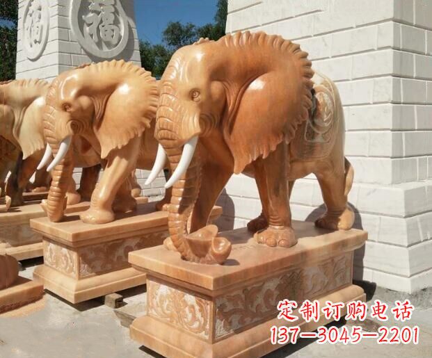 河南吉祥如意大象晚霞红门口石雕 (3)