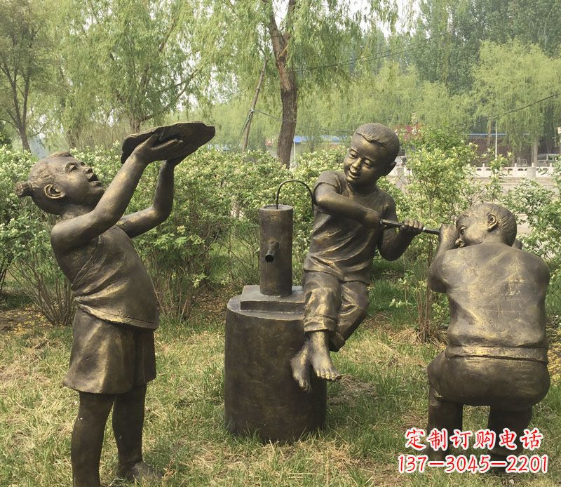 河南艺术熊孩子,活泼可爱的儿童雕塑