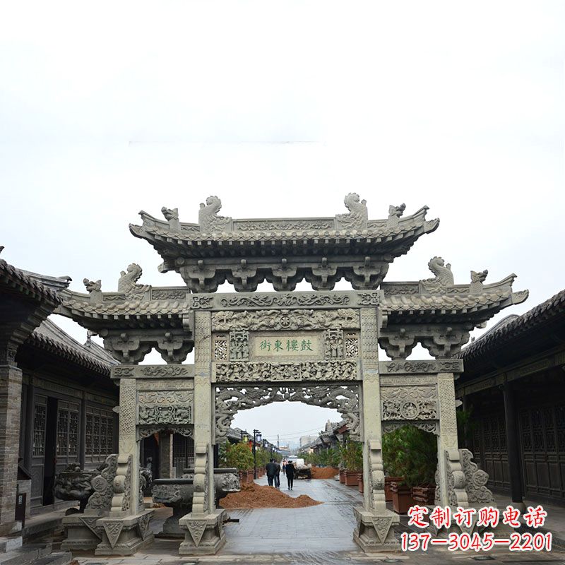 河南特色街道三门石雕牌楼雕塑