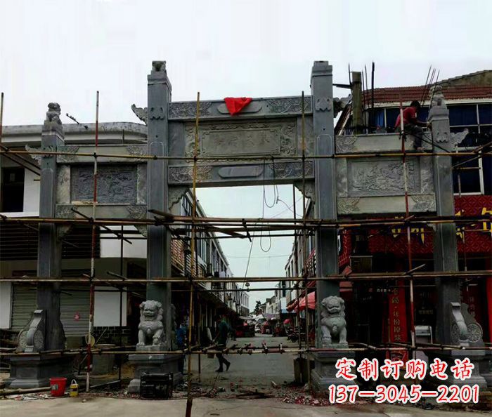 河南中领雕塑-精美街道三门石雕牌楼