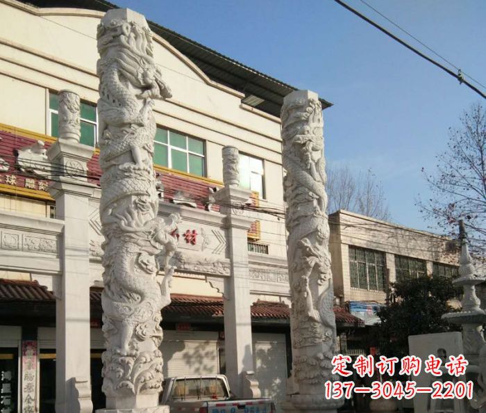 河南景区大理石龙柱石雕 (2)