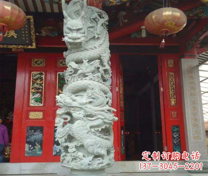 河南景区大理石龙柱石雕