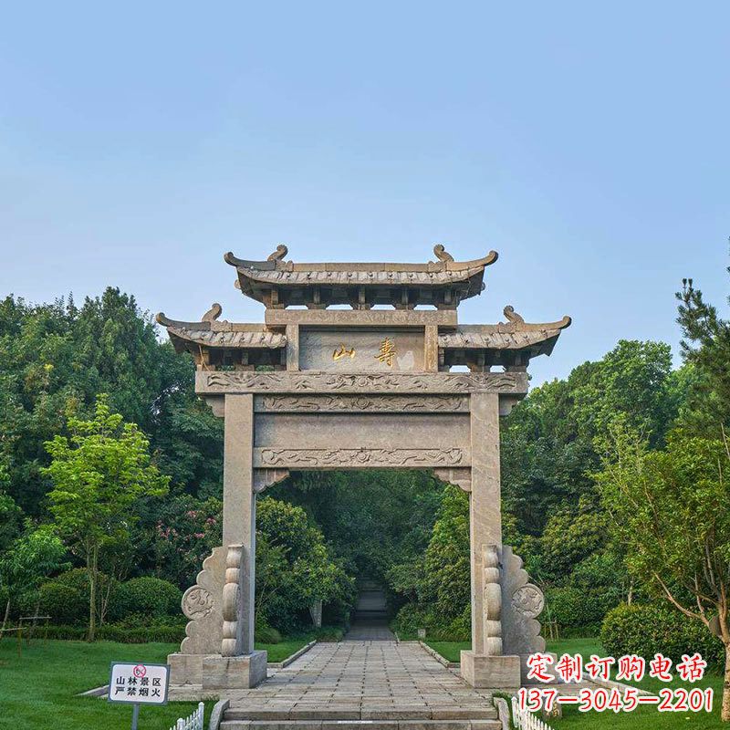 河南景区单门石牌坊雕塑