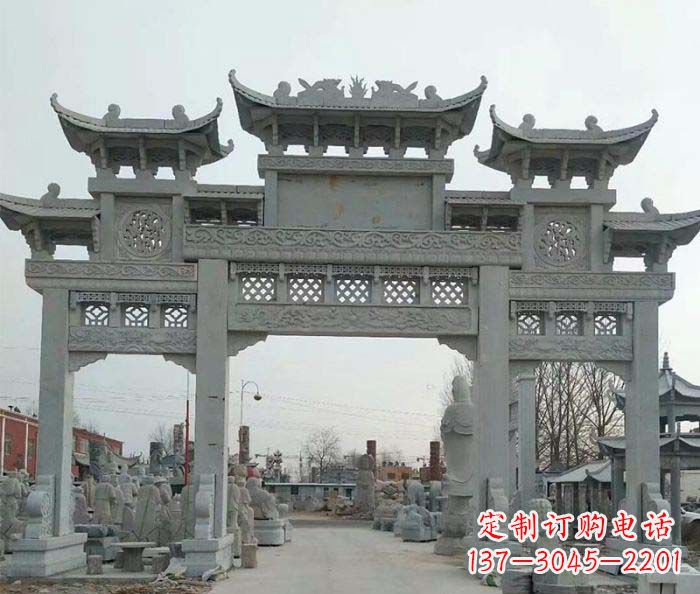 河南三门牌坊石雕,精美汉风石雕装饰景区