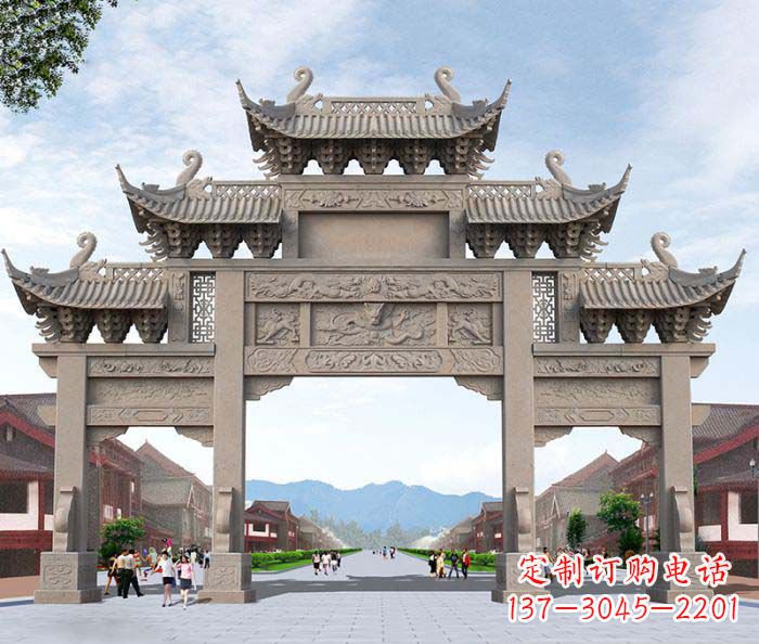 河南景区三门石雕牌楼——精美雕塑定制