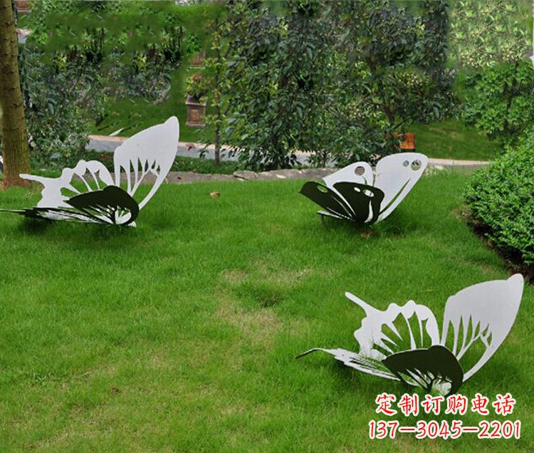 河南镜面不锈钢蝴蝶公园草坪动物雕塑摆件