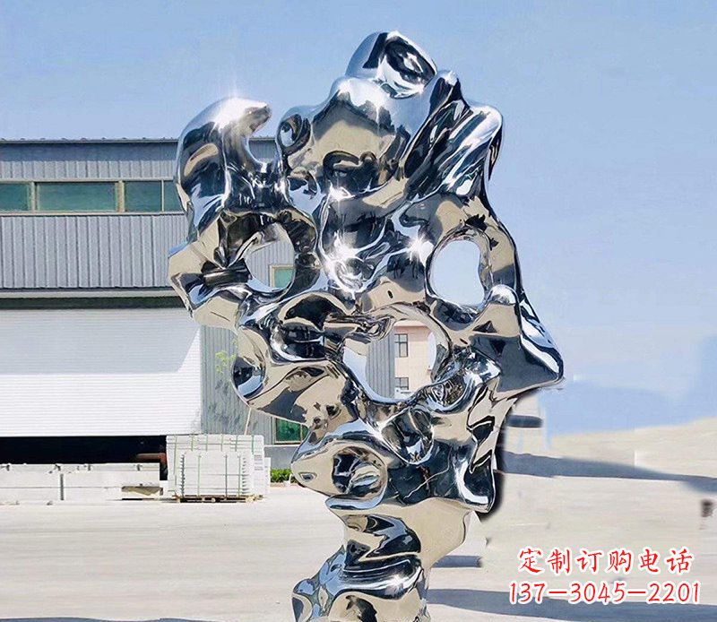 河南太湖石雕塑,完美结合不锈钢镜面