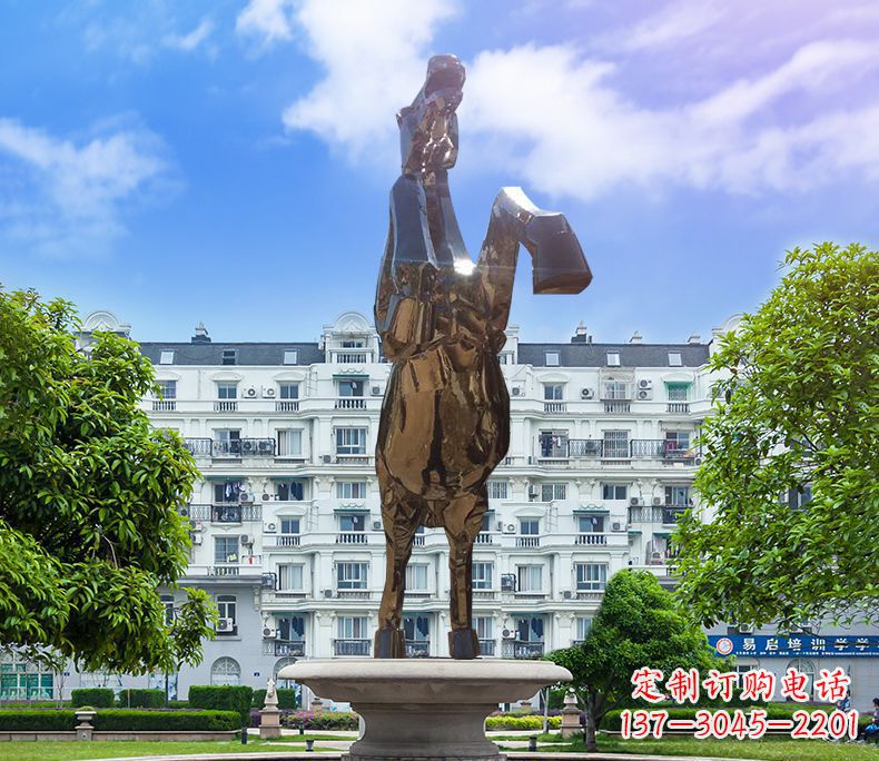 河南镜面城市经典不锈钢奔马塑像