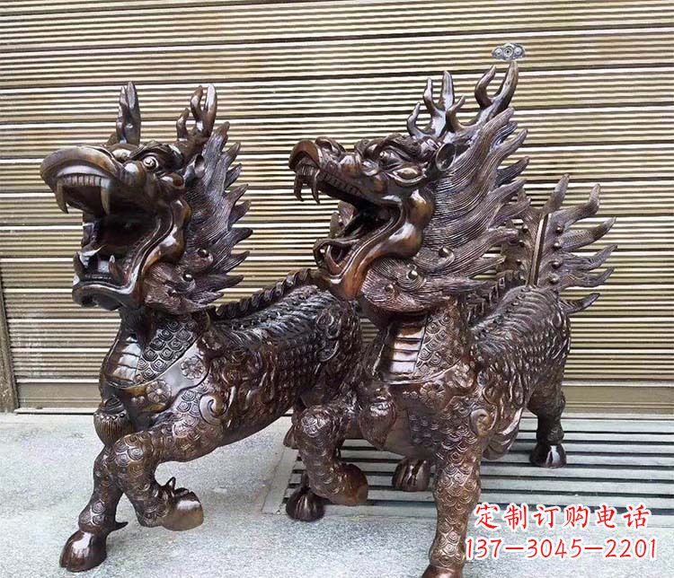 河南酒店门口招财麒麟铜雕
