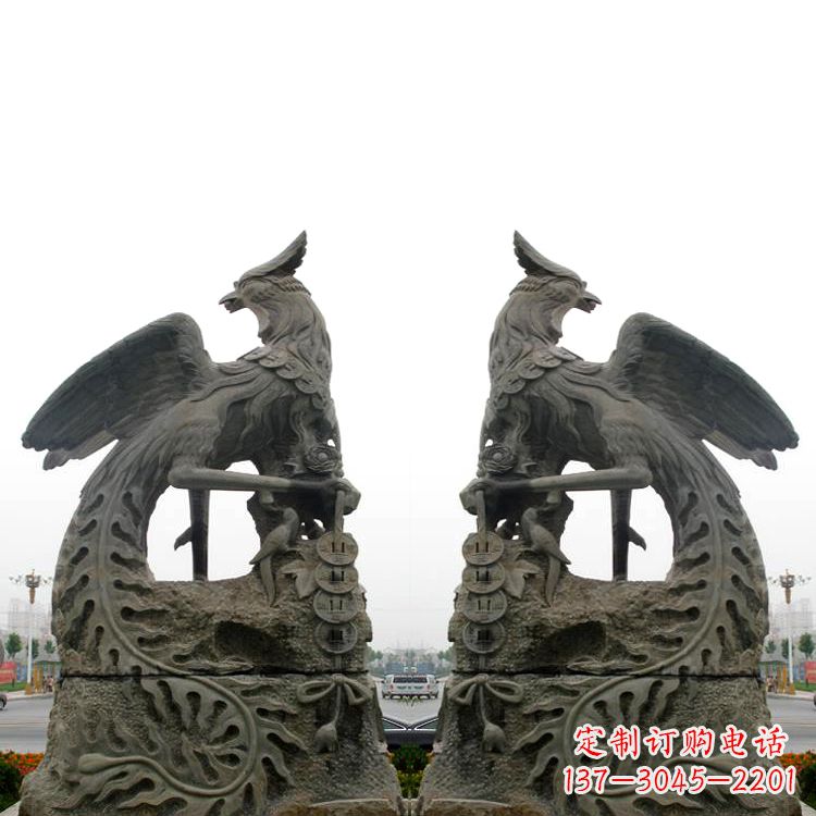 河南老青石凤凰雕塑