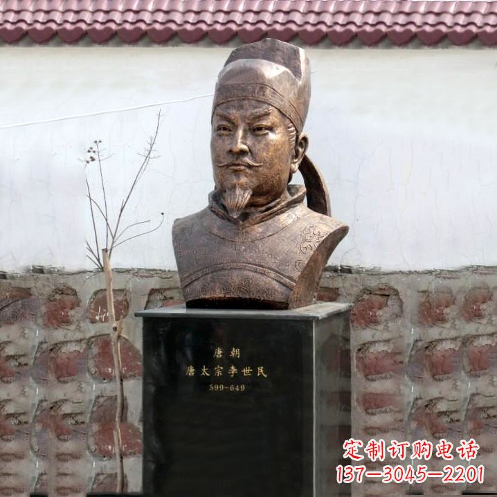 河南精美铸铜李世民头像雕塑
